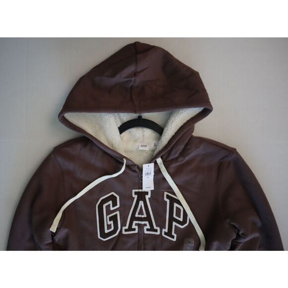 Gap 739757-08 Women's Sz S Peppercorn Brown Logo Sherpa-Lined Zip Hoodie - Picture 8 of 10